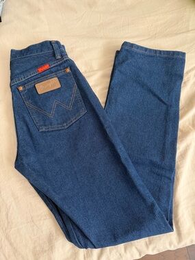 Wrangler Indigo Blue Denim Riding Jeans with Tan Leather Patch